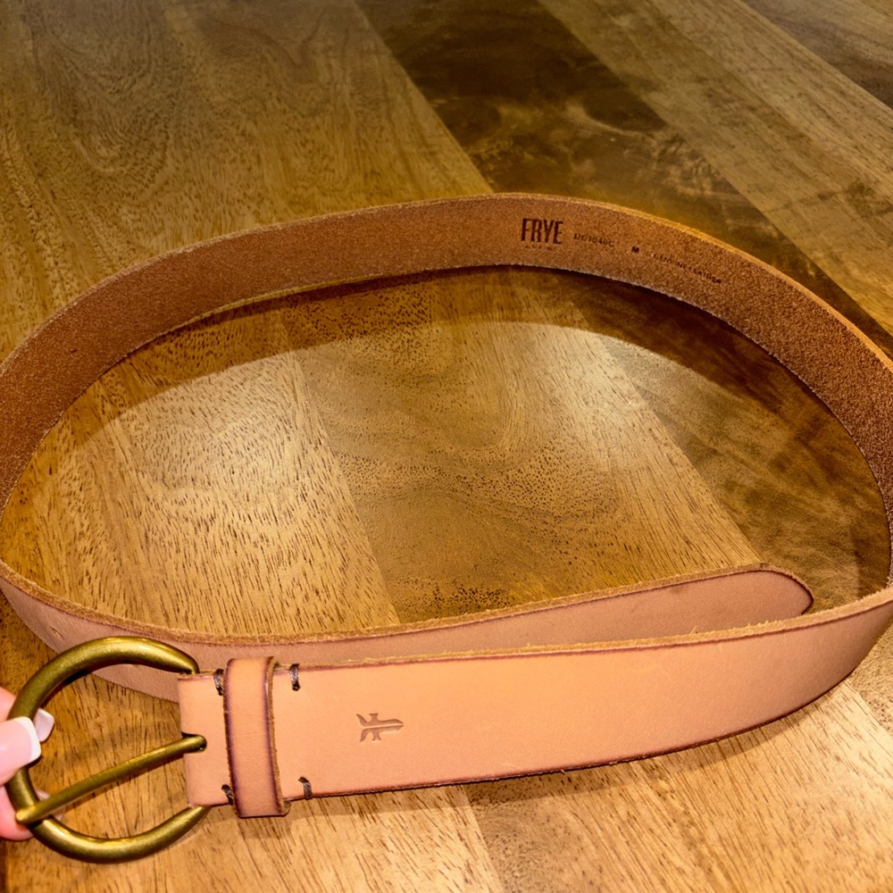 Frye Brown Leather Belt with Brass Buckle